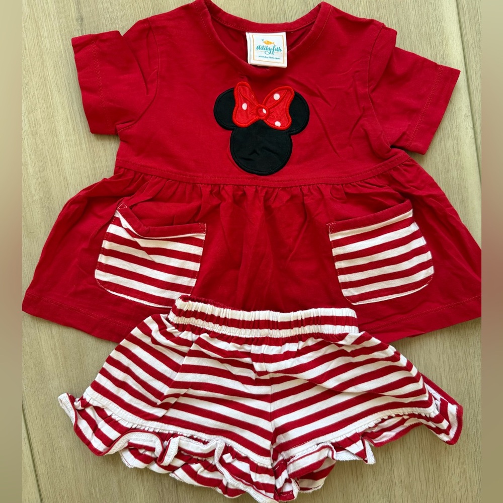 Disney Minnie Mouse Ruffle Short Set, Red Stripe